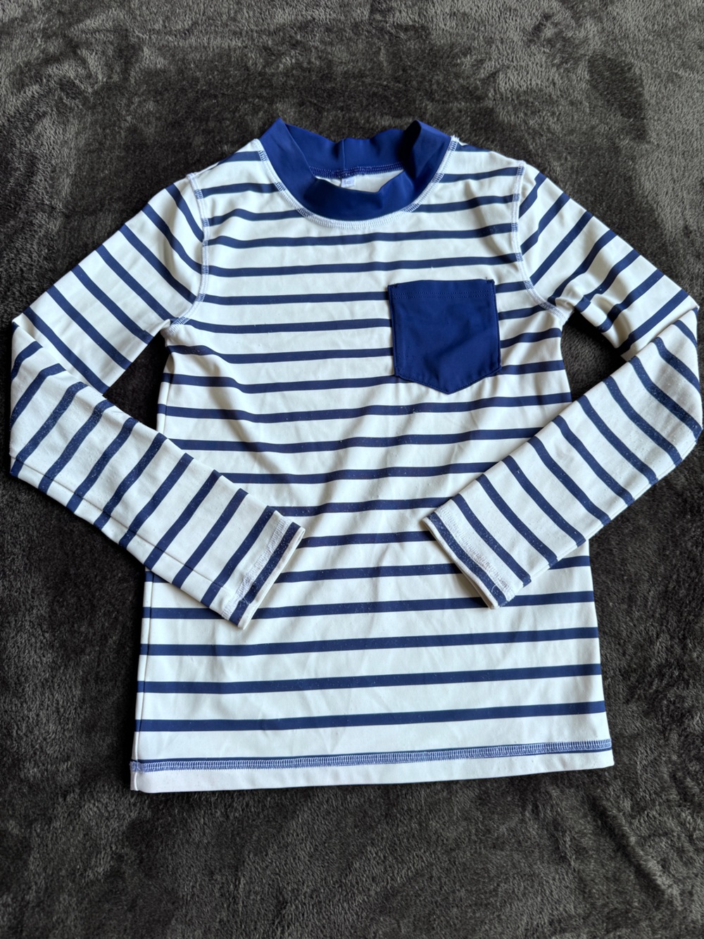 Mini Boden Navy & White Striped Long-Sleeve Rashguard - 9-10y